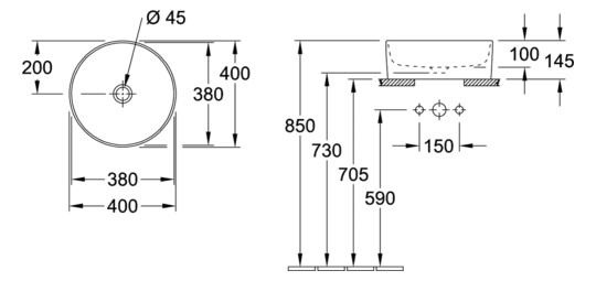 V&B Aufsatzwaschtisch Collaro Ø 40 cm, ohne Überlauf, weiß