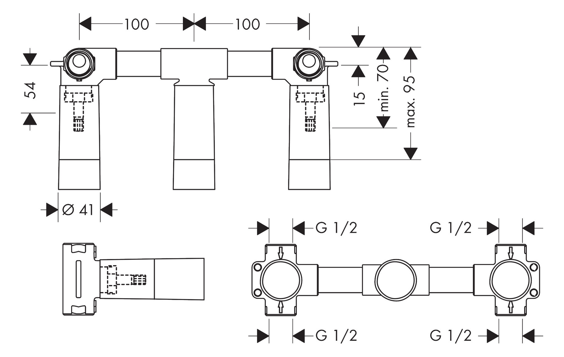 hansgrohe Grundkörper DN 15/DN 20, UP, für 3-Loch-Waschtischarmatur, Wandmontage