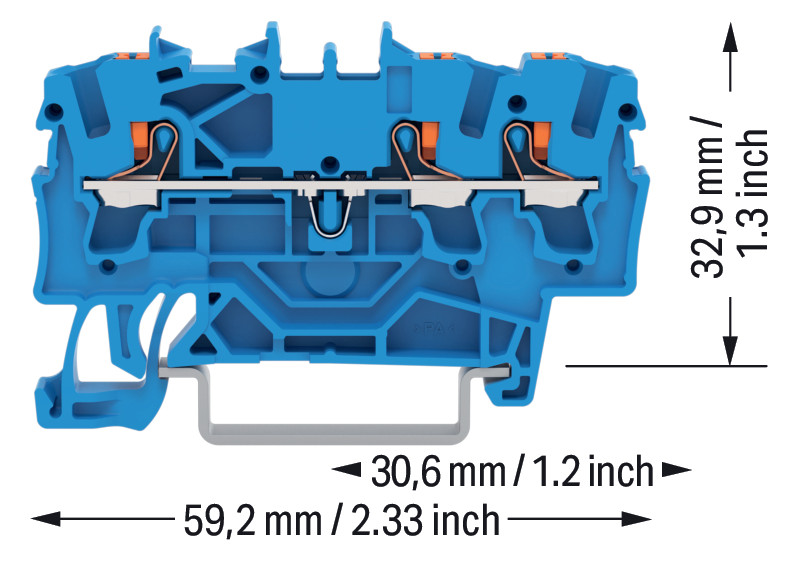 Reihenklemme 0,25-4qmm 1Etage 3kl bl 24A TS35 Hutschiene TH35