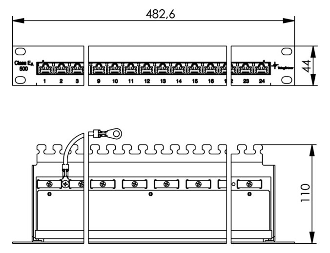 Patchpanel 24Ports 1HE Cat6A Schirm RAL7035 19Zoll-Einbau 44x482,6x110mm