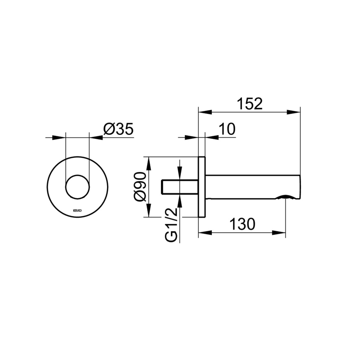KEUCO Wanneneinlauf IXMO Ausladung 130 mm, schwarz matt, runde Rosette