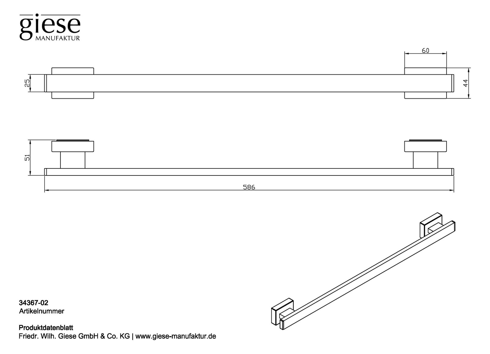 Giese Handtuchhalter mit Magnet, für Heizkörper, 586x51x25mm, verchromt