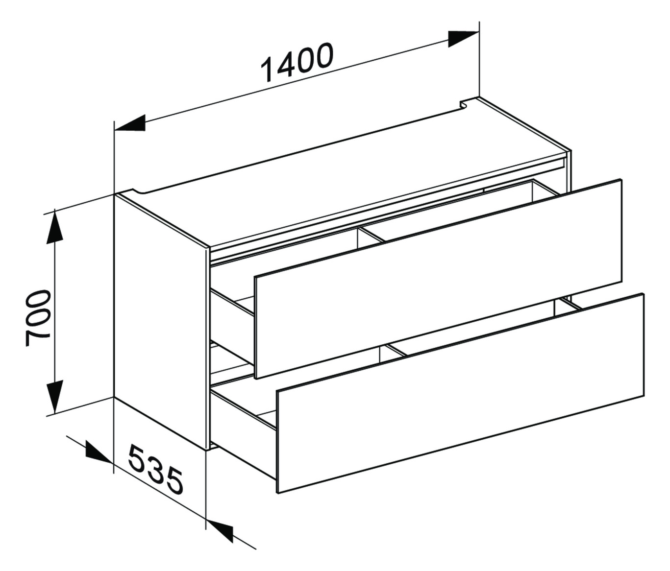 KEUCO Unterbauschrank Edition 11 Planning 140x70x53,5cm, 2 Frontauszüge, Innenbeleuchtung, Furnier Eiche Hell
