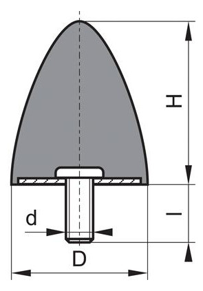 Gummi-Metall-Anschlag-Puffer, Typ DP - 10x10mm, M4x12