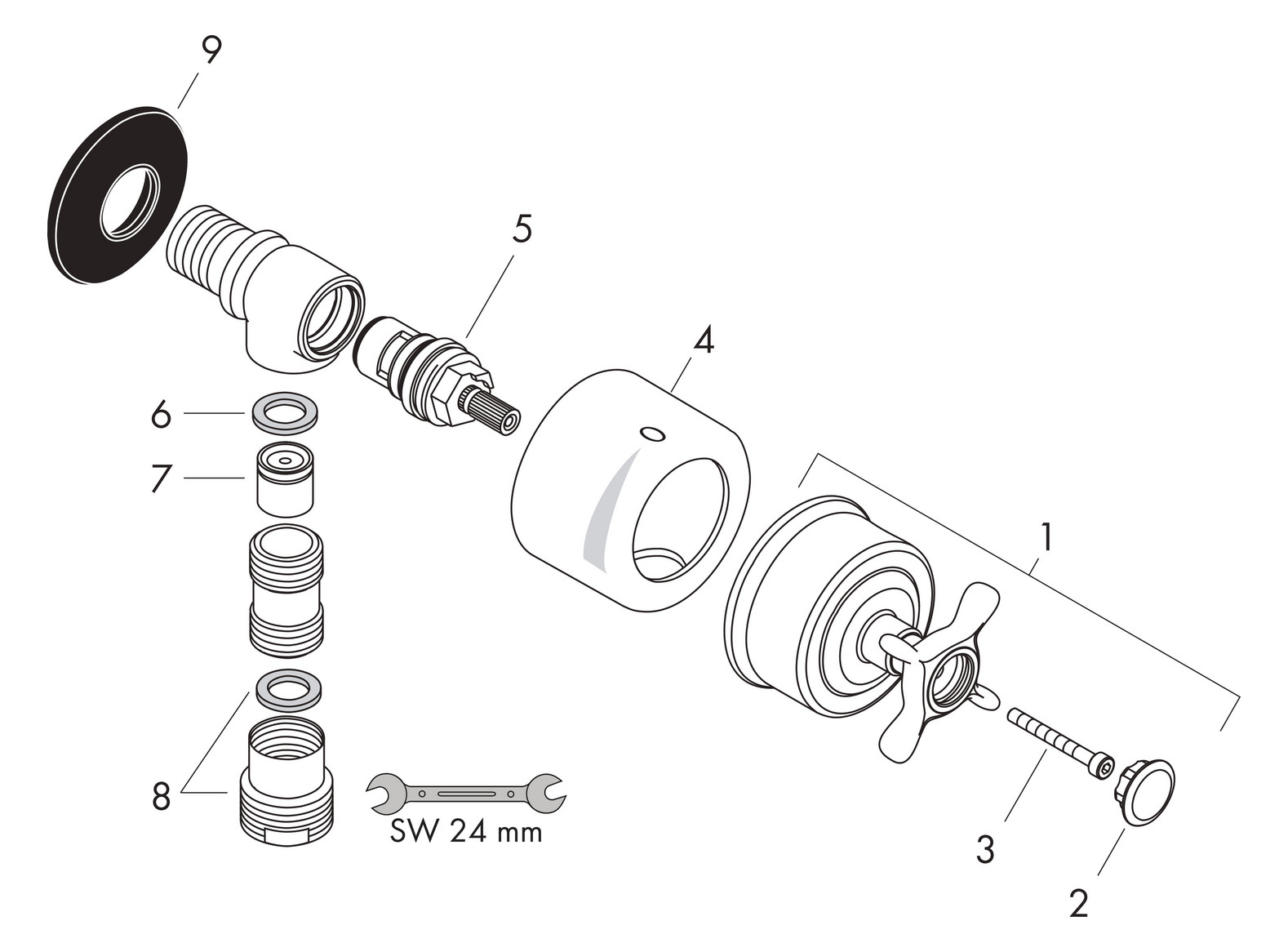hansgrohe Absperrventil Axor Montreux Stop mit Rückflussverhinderer, Kreuzgriff, brushed nickel