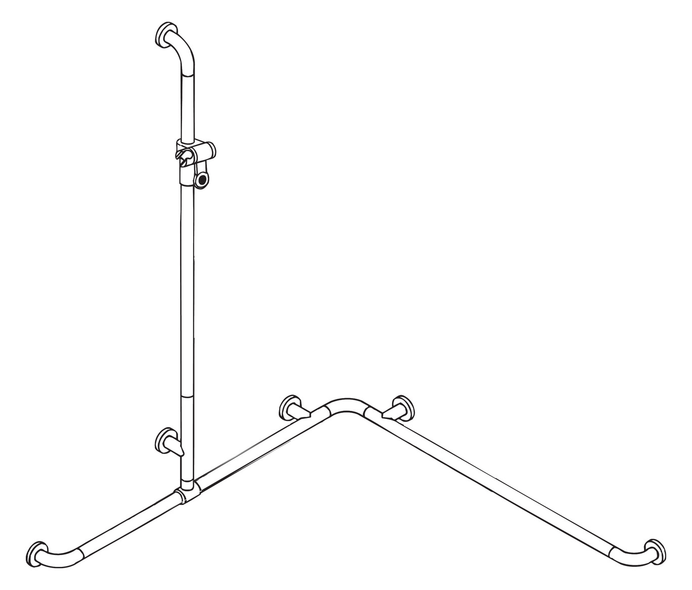 HEWI Duschhandlauf 801 962/962 x 1250 mm, anthrazitgrau, mit Brausehalterstange