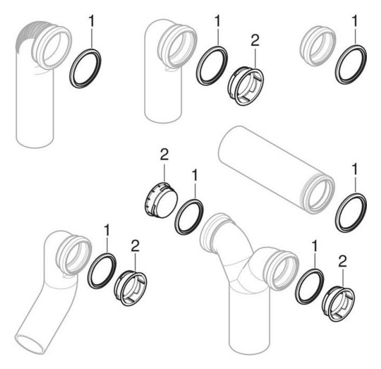 Geberit Anschluss-Steckmuffe PE PE-HD, DN 90/90, mit Lippendichtung, für Wand-WC