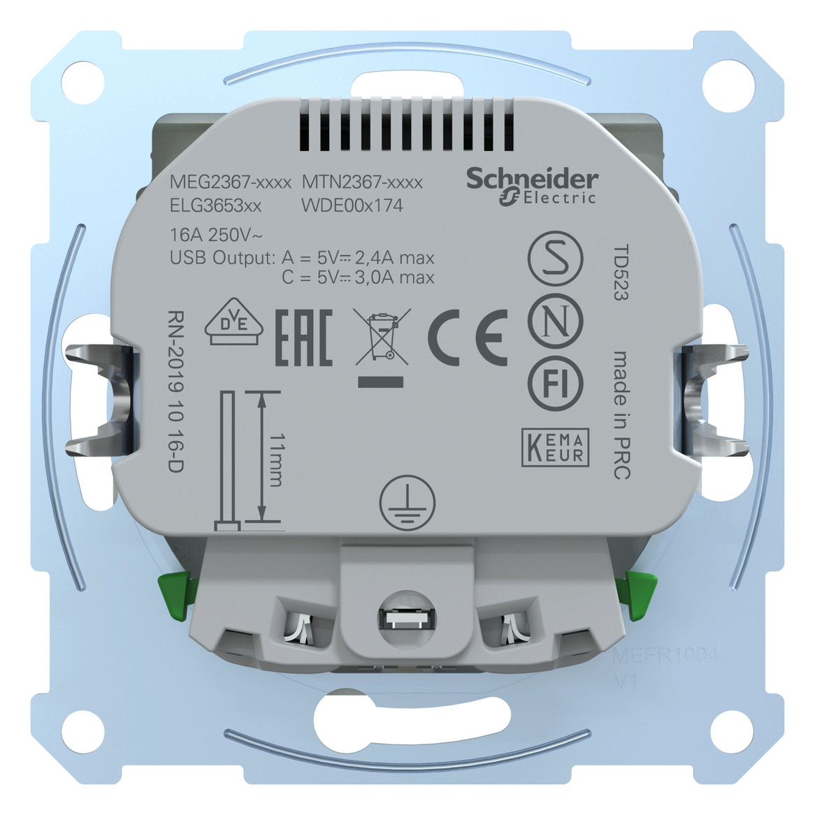 Steckdose 1f akws glz 1USB-A 1USB-C UP m.BS aktivweiß IP20