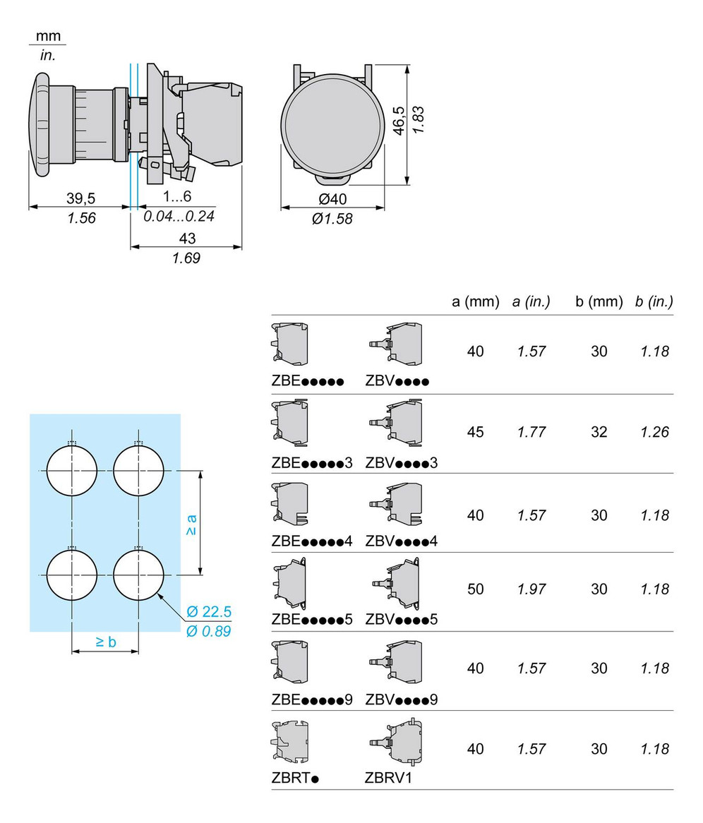 Not-Aus Taster EB IP66 Dreh 1S 1Ö Einb Ø22,5mm Schraub