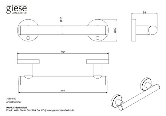 Giese Haltegriff für Dusche und Wand 330x80x93mm, verchromt