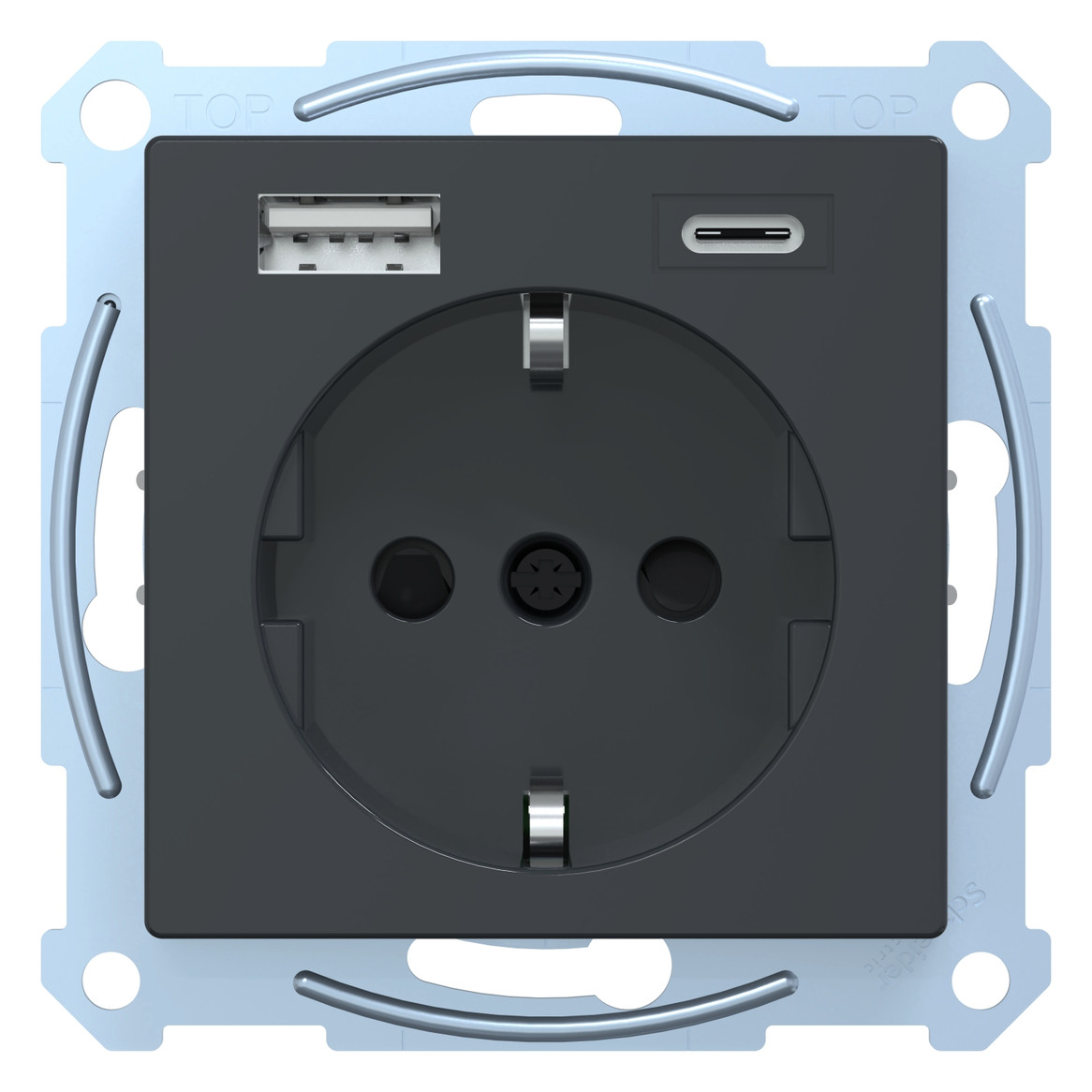 Steckdose 1f anth mt 1USB-A 1USB-C UP m.BS Mit erhöhtem Berührungsschutz IP20
