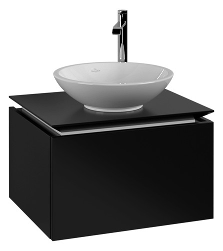 V&B Waschtischunterschrank Legato 60x38x50cm, Waschtisch mittig, Black Matt Lacquer