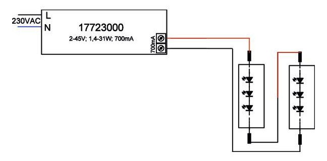 LED-Trafo 1,4-31W 700mA 44,2V IP20 stat Kstgeh 146,5x43x30mm