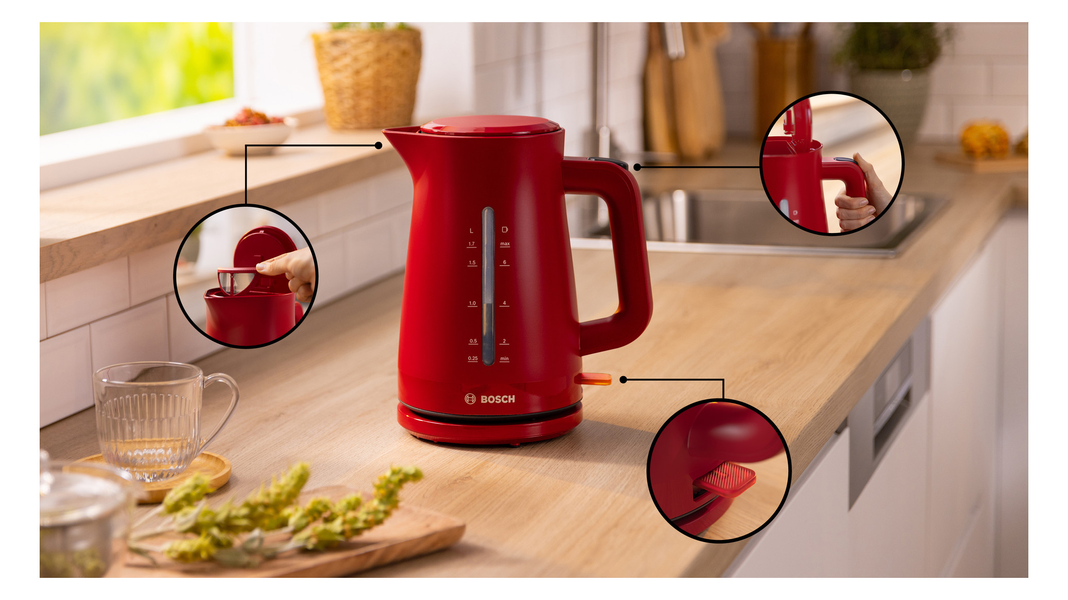 Wasserkocher 1,7l Kst MyMoment 2400W rt Anzeige:außen m.Wasserfilter m.Sieb