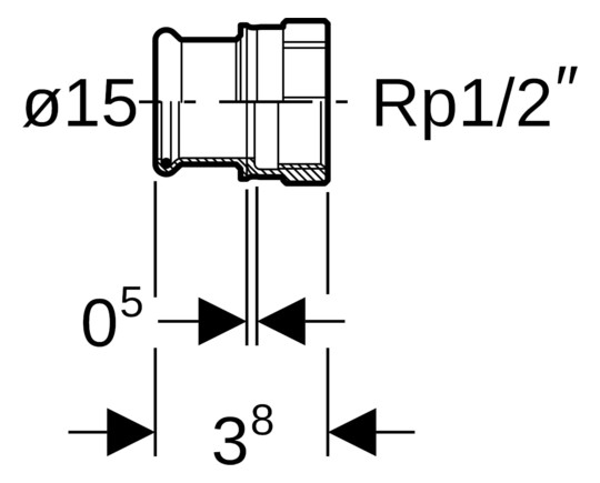 Geberit Gas-Übergang Mapress Ø 15 mm x Rp 1/2, Kupfer, mit Innengewinde, Rotguss
