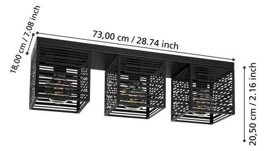 EGLO Deckenleuchte/3 E27 Schwarz  900357 