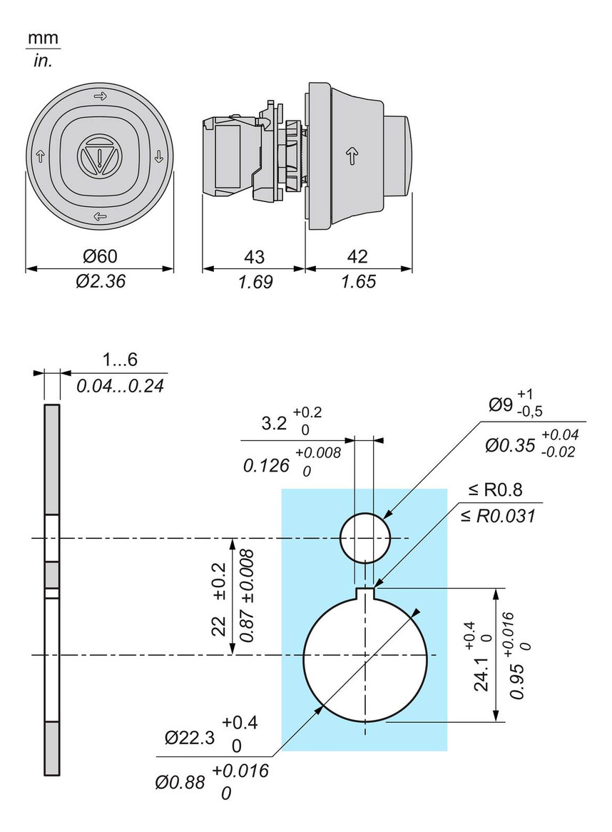 Not-Aus Taster EB IP66 Dreh 2S 1Ö m.Bel Ø22mm Einb Schraub