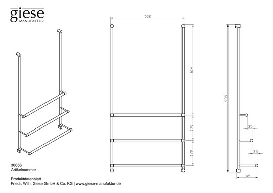 Giese Badetuchhalter Server mit 3 Stangen, 502x999x145mm, schwarz matt