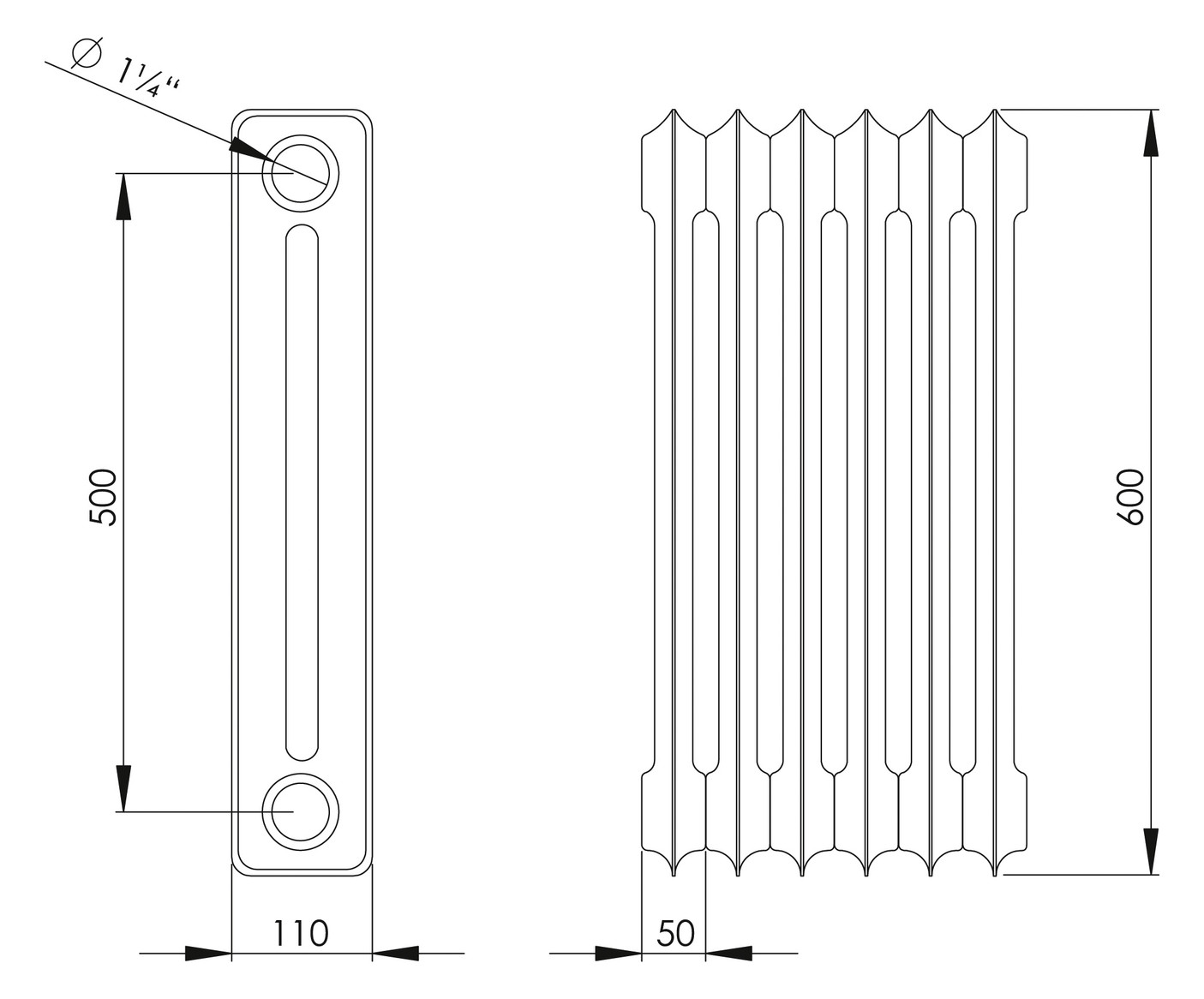 HG-TEC DIN-Stahlradiator grundiert 18 Glieder BH 600 NA 500 BL 900 BT 110