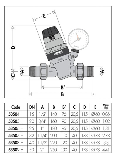 Caleffi Druckminderer 2" mit Manometer 0-10 bar, max. 80 GradC, 1-6 bar