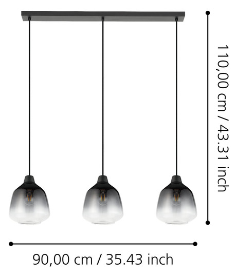 EGLO Hängeleuchte/3 E27 Schwarz/   43822 