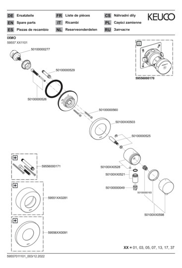 KEUCO Fertigmontageset IXMO UP-Umstellventil, Rosette rund, mit Absperrung, schwarz matt