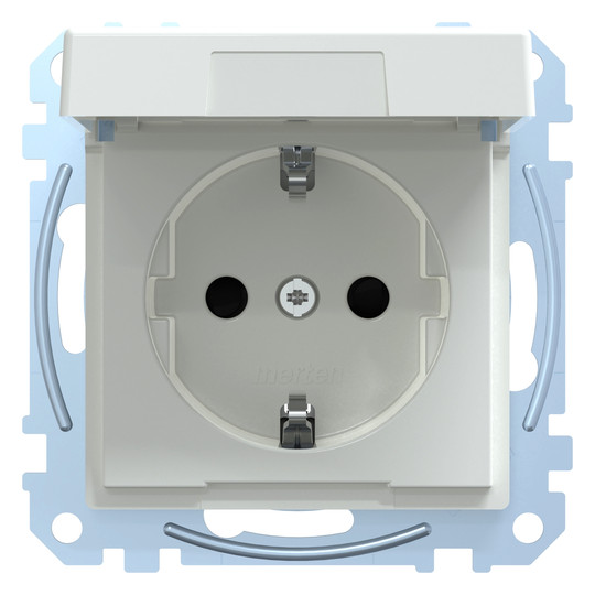 Steckdose 1f akws glz System M UP m.BS Klappd aktivweiß IP44