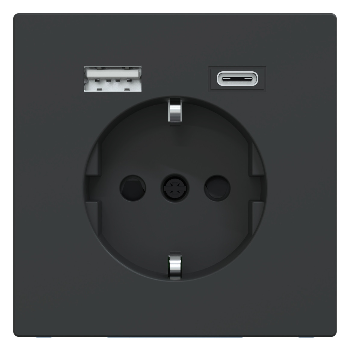 Steckdose 1f anth mt 1USB-A 1USB-C UP m.BS Mit erhöhtem Berührungsschutz IP20