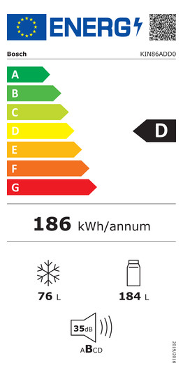 Kühl-/Gefrierkombi EB D ws 184/76l 186kwh 1772x558x548mm NoFrost 0°-Zone