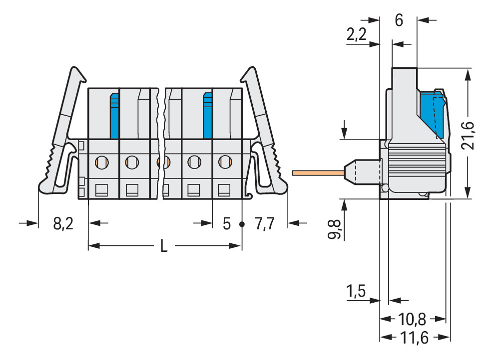 Verbindungsklemme 12p lgr Serie 722 12A 0,08-2,5qmm Thermopl 5mm Steckanschl