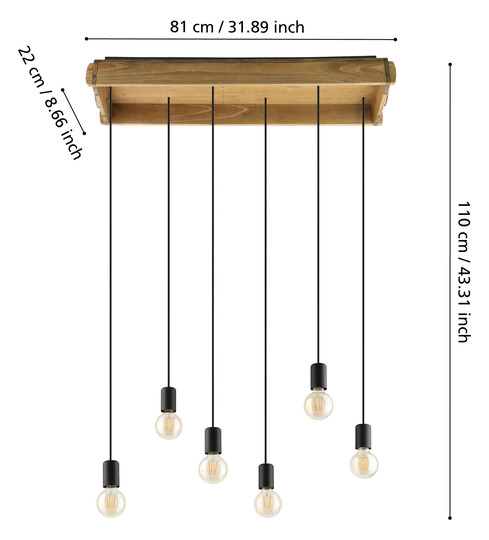 EGLO Hängeleuchte/6 Schwarz/Holz   43592 