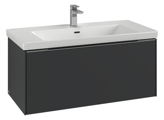 V&B Waschtisch-Unterschrank Subway 3.0 97,3x42,9x47,8cm, mit LED/Griff Volcano black, pure white
