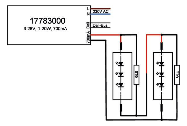 LED-Steuerung 2,1-20W 700mA 28,5V IP20 DALI Dimmung DALI Kstgeh dyn 108x52x22mm