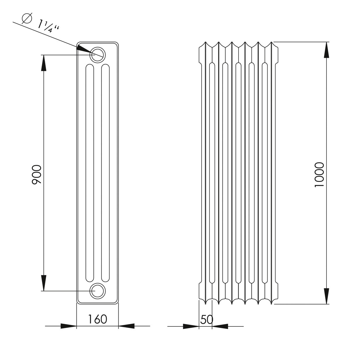 HG-TEC DIN-Stahlradiator grundiert 9 Glieder BH 1000 NA 900 BL 450 BT 160