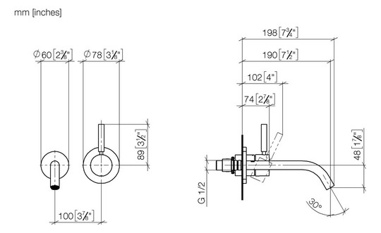 Dornbracht Fertigmontageset META UP-Waschtisch-Wand-Einhandmischer, ohne Ablaufgarnitur, Ausladung 190mm, Bronze gebürstet