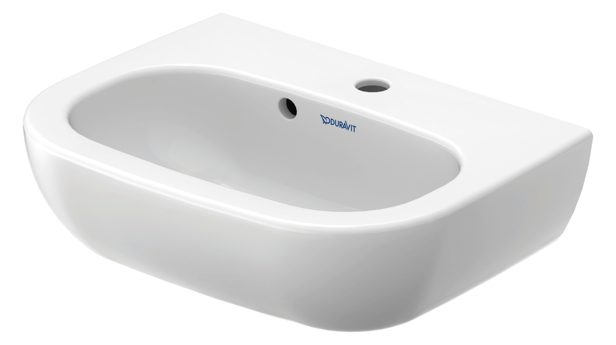 Duravit Handwaschbecken D-Code 45x34cm, mit Hahnloch, Überlauf, Hahnlochbank, weiß