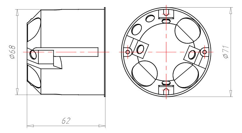 Verbindungsdose HW Ø68x62mm Kst IP3X rnd Ger/VerbDose/kast