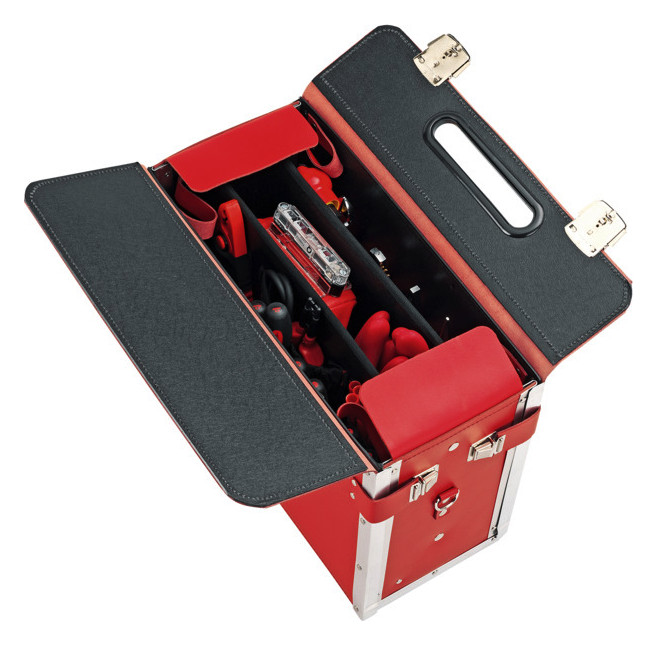 Werkzeugtasche leer Leder/Metall 210x340x460mm Signalrot