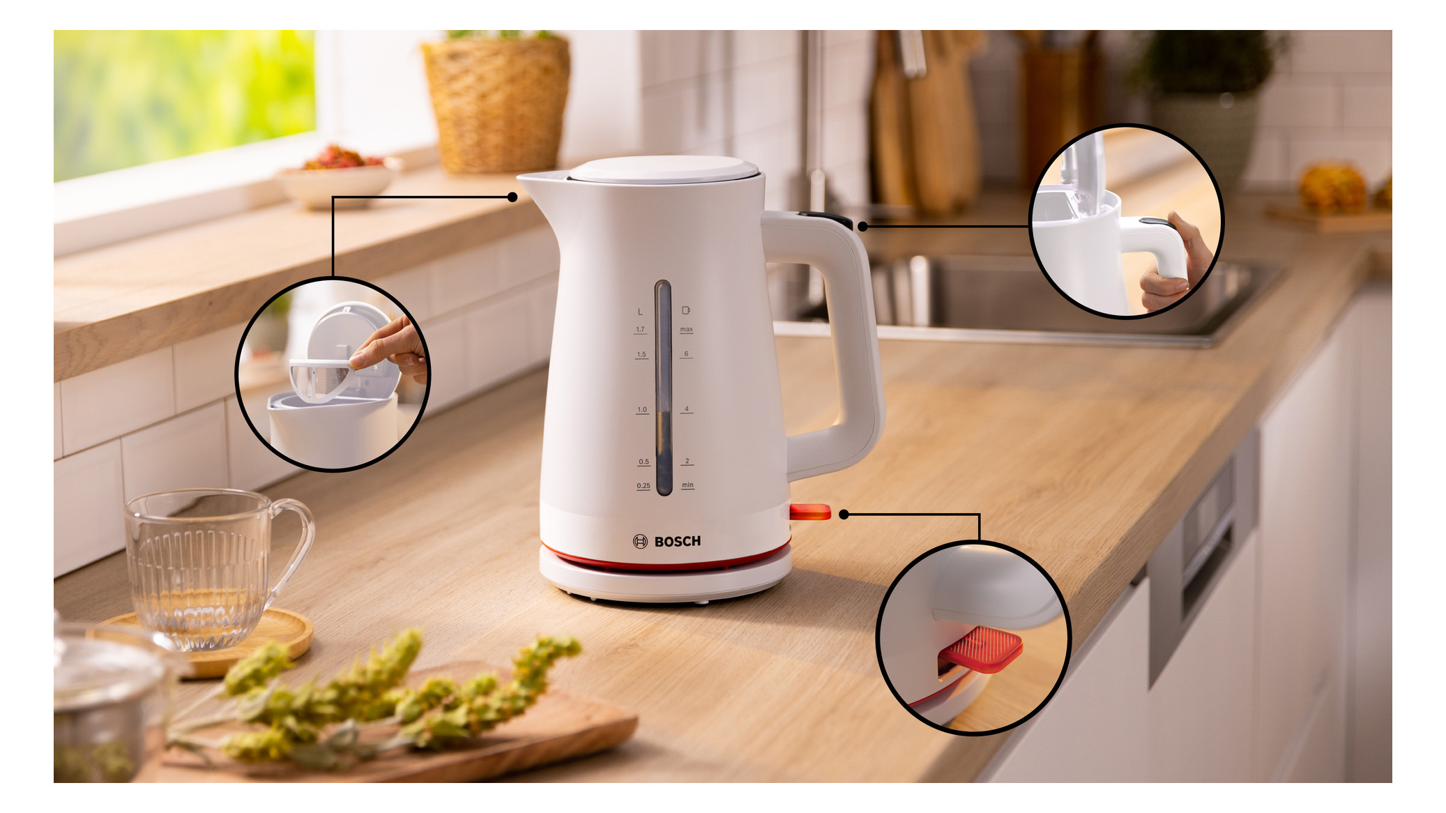 Wasserkocher 1,7l Kst MyMoment 2400W ws Anzeige:außen m.Wasserfilter m.Sieb