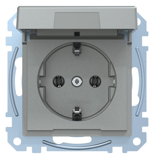 Steckdose 1f alu mt System M UP Klappd IP20