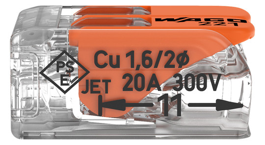 Steckklemme 2f 450V 32A Serie 221 0-4qmm m.BetätiHebel f.Massivleiter