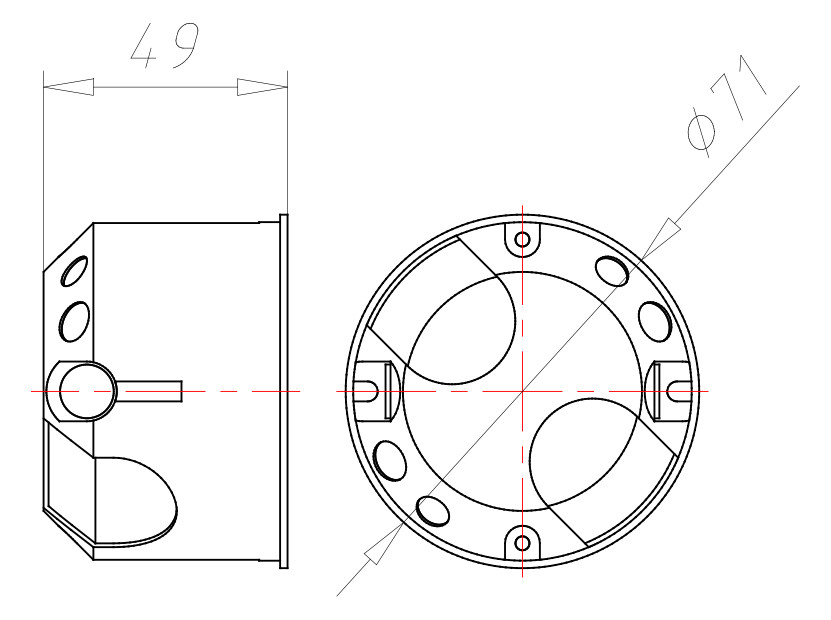Hohlwanddose luftd Ø68x48mm Kst rnd IP3X Gehäusedurchführung durch Dichtmembran