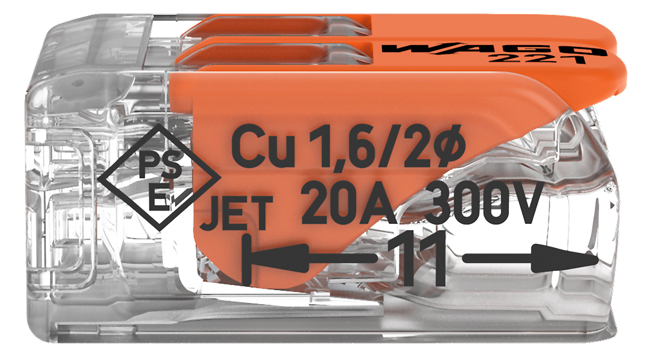 Steckklemme 2f 450V 32A Serie 221 0-4qmm m.BetätiHebel f.Massivleiter