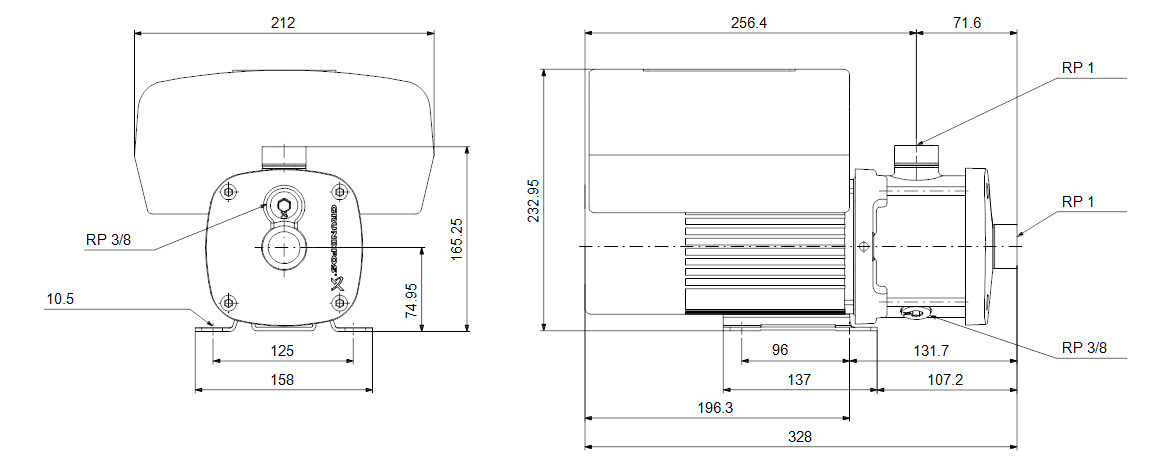 Grundfos Horizontale Kreiselpumpe CME3-2 A-R-I-E-AQQE U-A-D-N