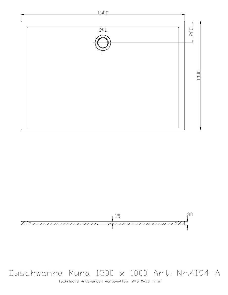 Hoesch Mineralguss-Duschwanne Muna 150 x 100 x 3 cm, Telegrau, Solique
