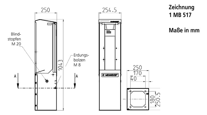 Steckdosensäule Metall ge CombiTOWER 1043x254,5x250mm