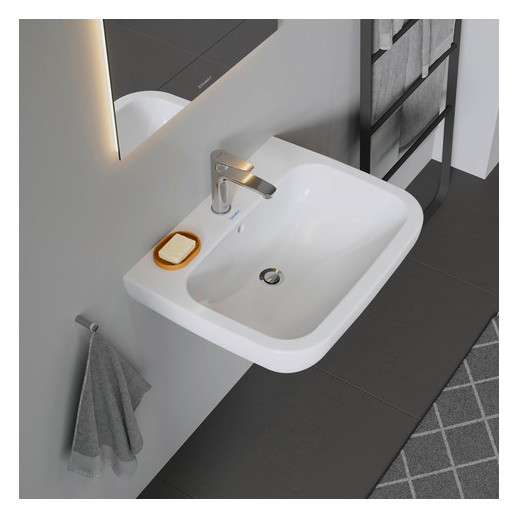 Duravit Waschtisch D-Code 65 x 50 cm, mit Hahnloch, Überlauf, Hahnlochbank, weiß