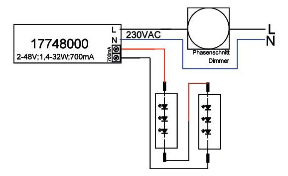 LED-Steuerung 1,4-32W 700mA 46V IP20 dim Dimmung Phasenabschnitt Kstgeh dyn