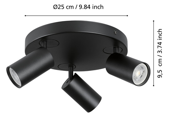EGLO Spot Rondell/3 GU10 Schwarz  900336 