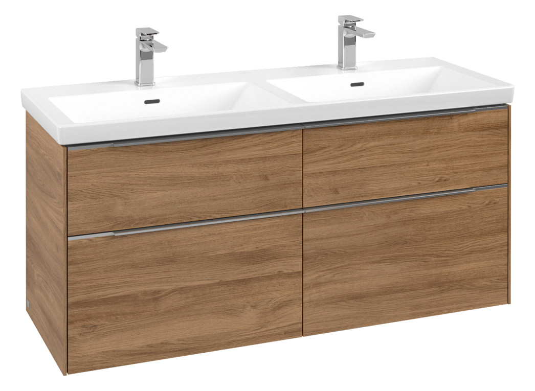 V&B Waschtisch-Unterschrank Subway 3.0 127,2x56,6x47,8cm, ohne LED/Griff Aluminium glänzend, kansas oak
